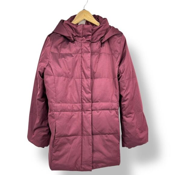 J. Jill Jackets & Blazers - J Jill Down Fill Puffer Coat Jacket Burgundy Red Removable Hood Women's Large